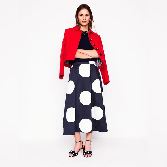 BODEN Isabella Cotten Sateen Skirt - Navy Spots, Size US 14 - Picture 2 of 9